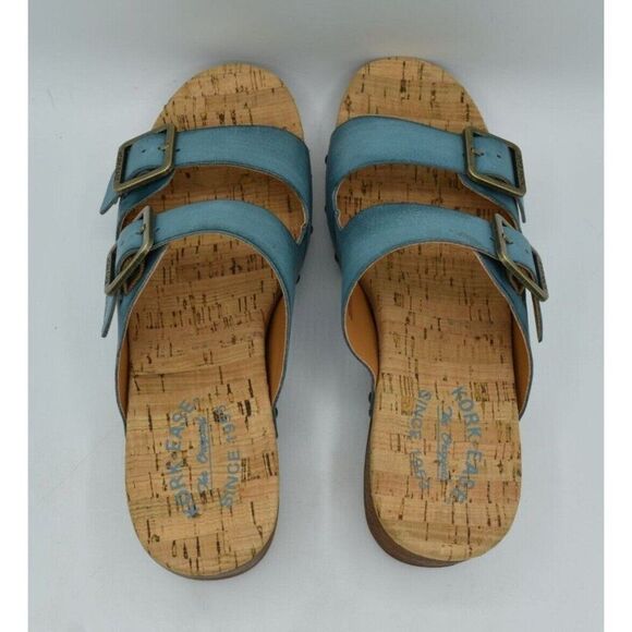 Kork Ease Womens Size 9 Saffron Turquoise Full Grain Leather Slide Sandals Shoes - Picture 9 of 12